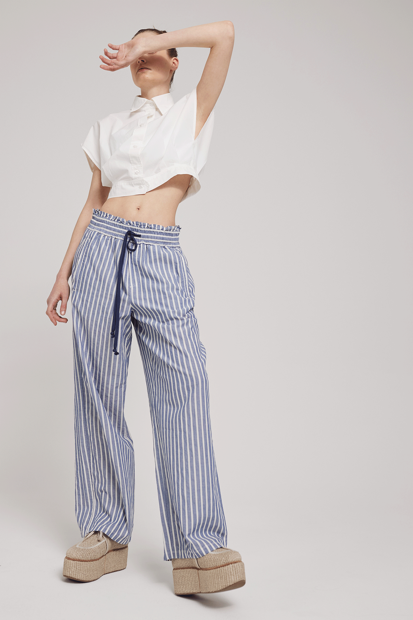 Striped fabric pants FLEUR blue-white