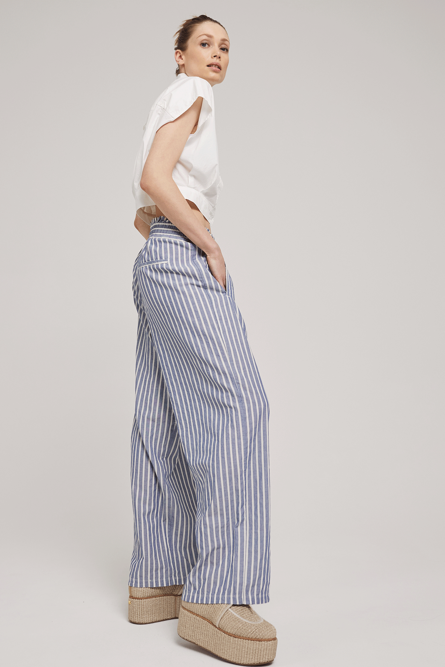 Striped fabric pants FLEUR blue-white