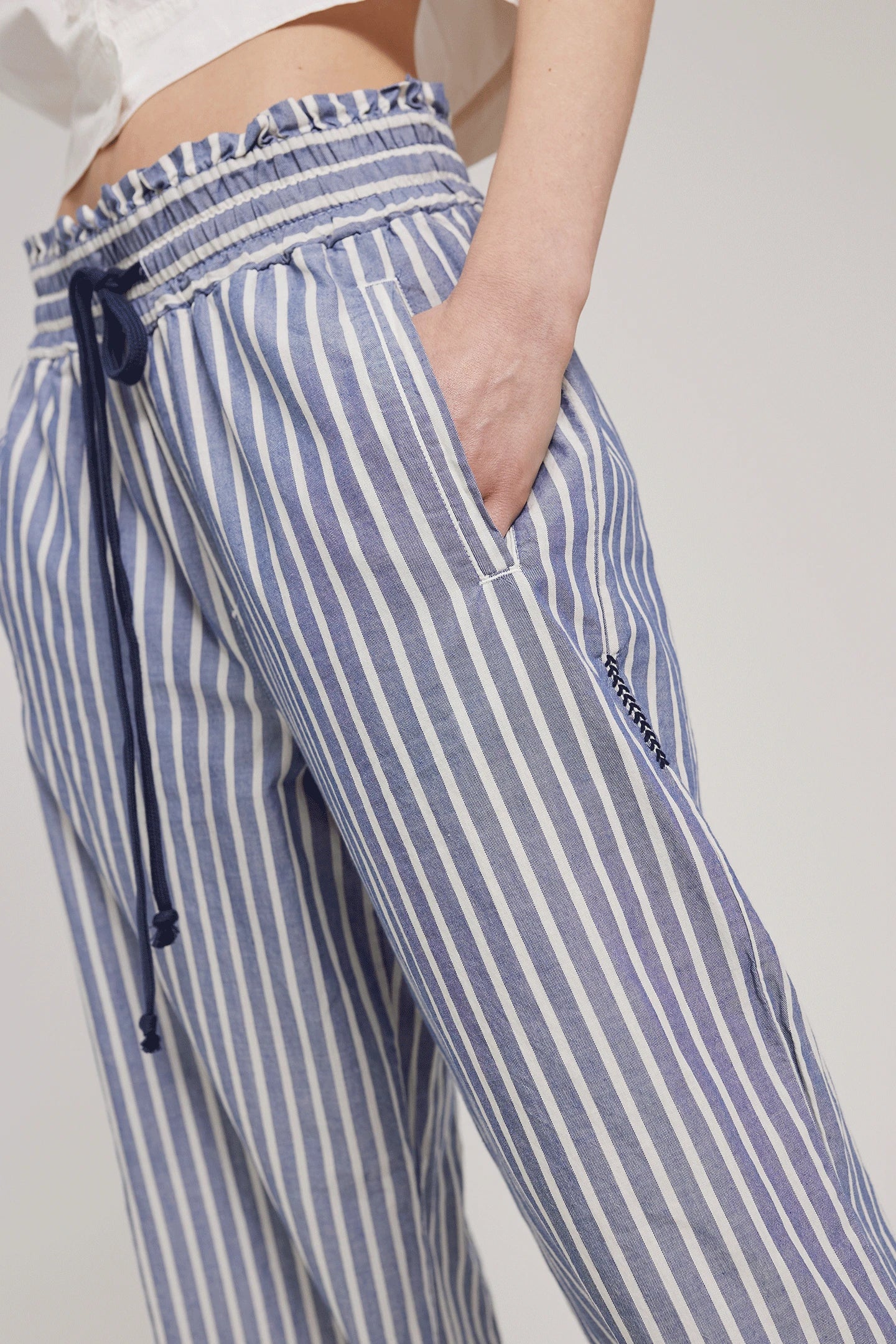 Striped fabric pants FLEUR blue-white