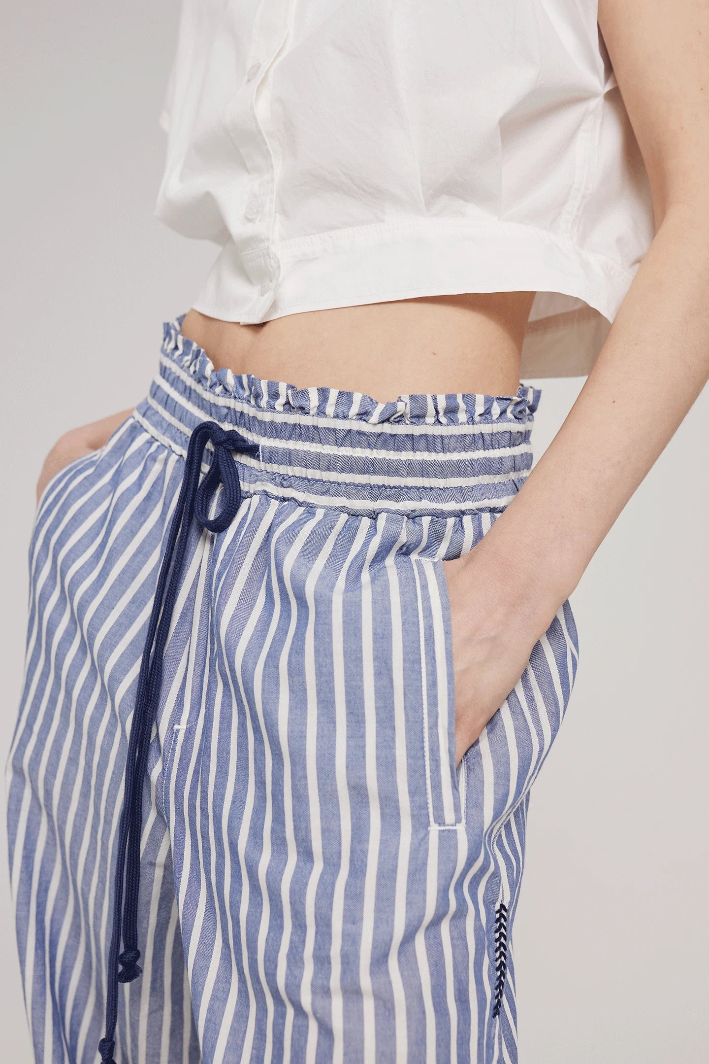Striped fabric pants FLEUR blue-white