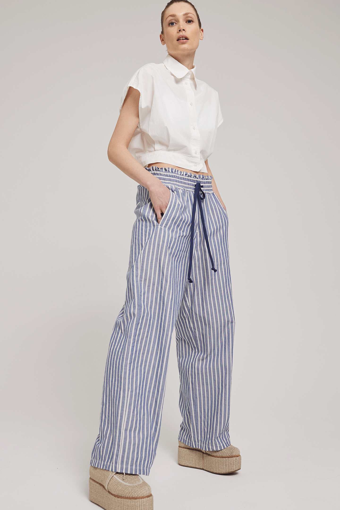 Striped fabric pants FLEUR blue-white
