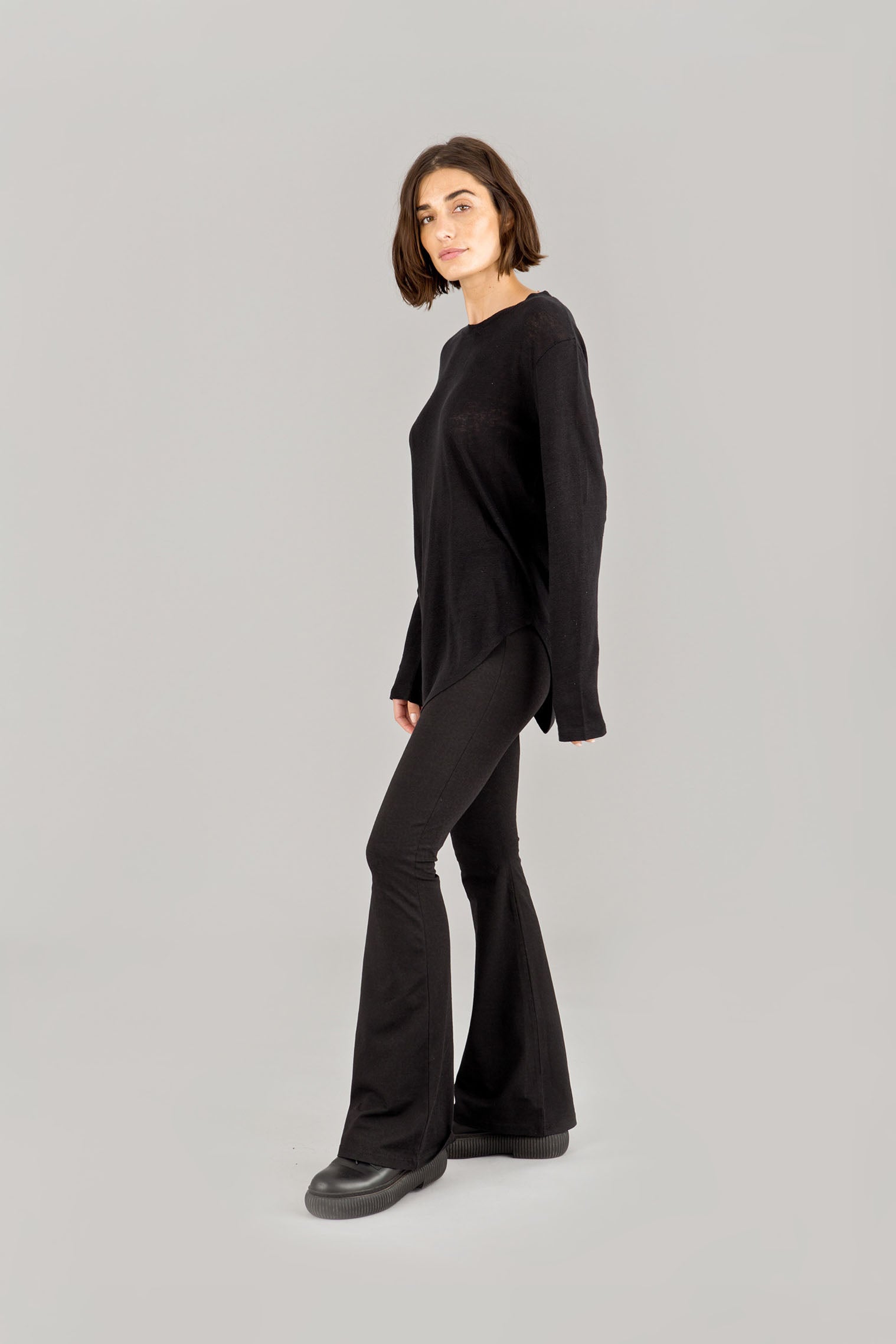 Black Long Sleeve Linen Shirt JANE