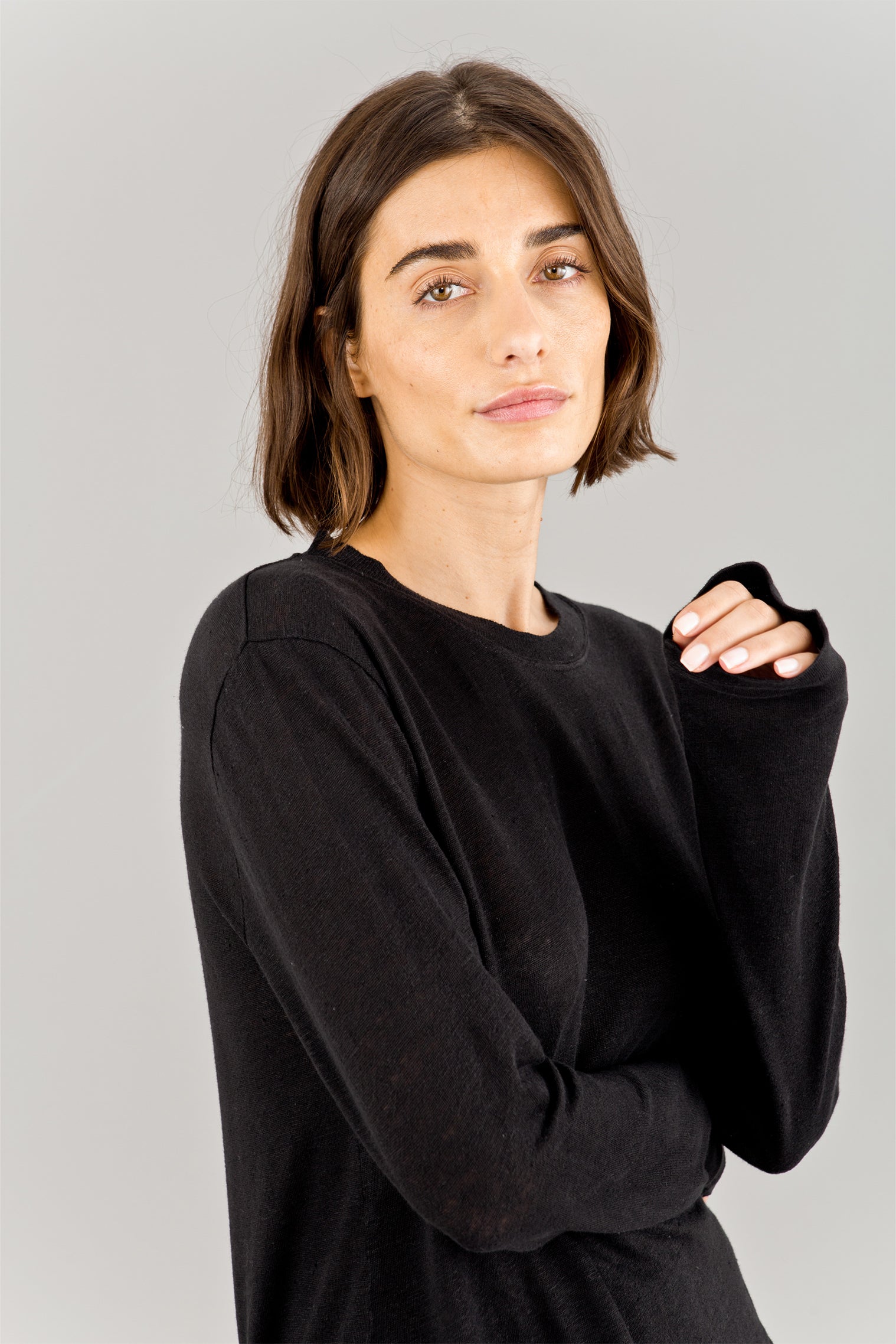 Black Long Sleeve Linen Shirt JANE